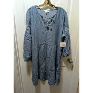 NEW! beachlunchlounge 100% Lyocell Tassle Floral Embroidery Tiered Dress Size L